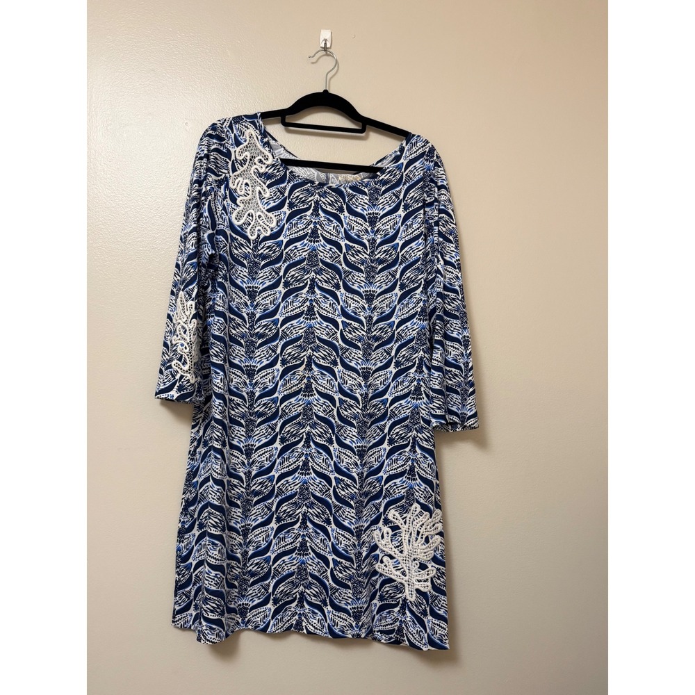 Lilly Pulitzer Pima Cotton Shift Dress Navy White Lace Crochet Applique XL